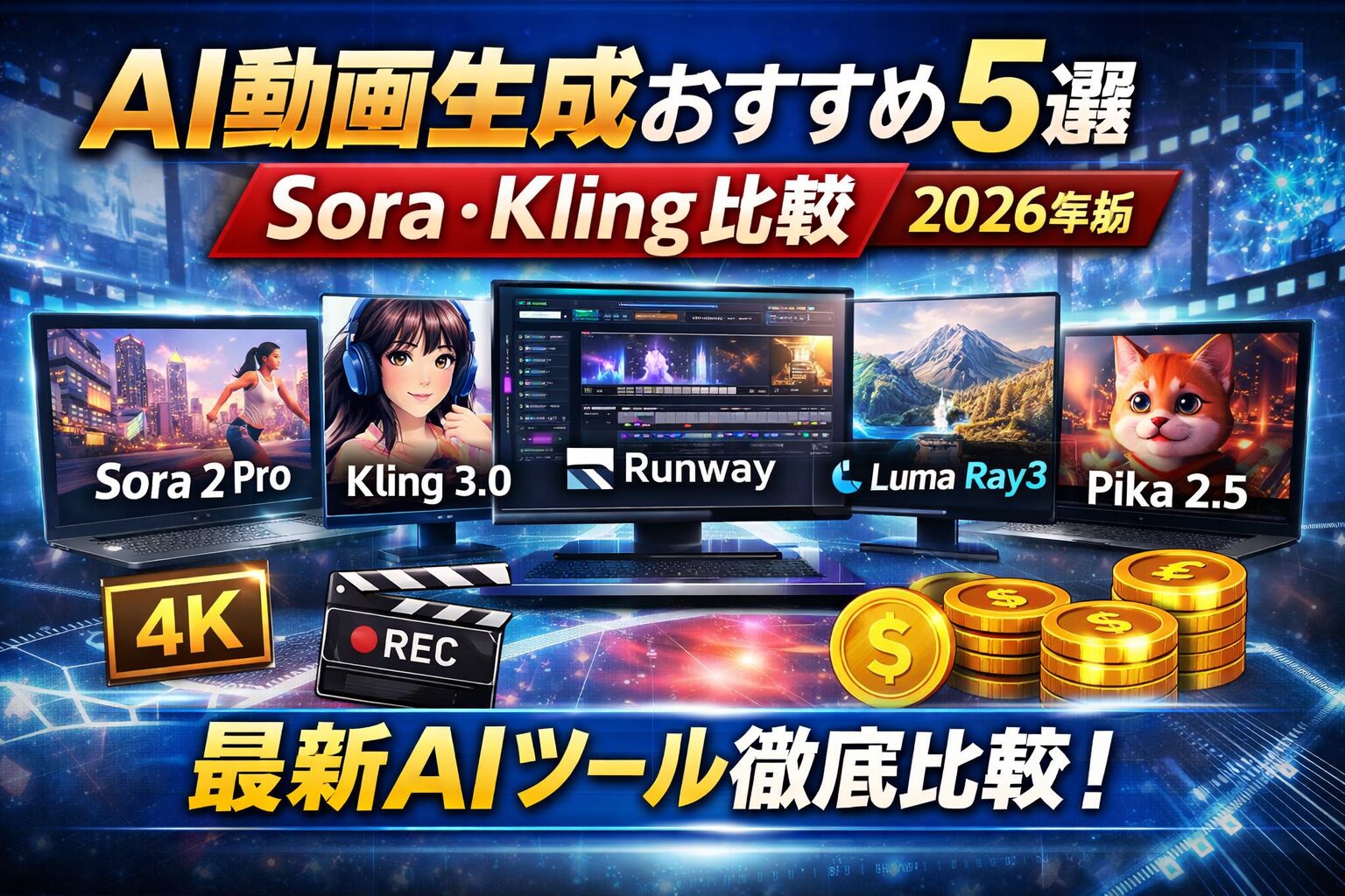 【2026年決定版】AI動画生成ツールおすすめ5選！Sora・Kling・Runwayを徹底比較